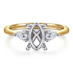 Gabriel & Co. Sima 1/3ctw Diamond Three-Stone Oval 14k Two-Tone Yellow and White Gold Engagement Ring Setting 1
