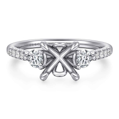 Gabriel & Co. Moon 3/8ctw Diamond Round Three-Stone Lotus 14k White Gold Engagement Ring Setting 1