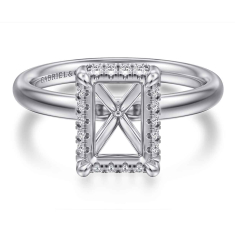 Gabriel & Co. Symphony 1/10ctw Diamond Emerald Cut Hidden Halo 14k White Gold Engagement Ring Setting 1