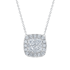 3/4ctw Lab Grown Diamond Cluster Halo 10k White Gold Pendant Necklace 1