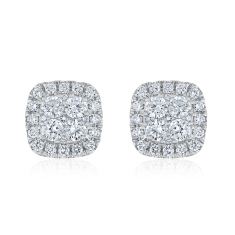 1 1/4ctw Lab Grown Diamond Cluster Halo 10k White Gold Earrings 1