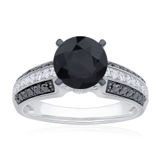 2 3/8ctw Round Black Diamond and Diamond 14k White Gold Engagement Ring 1