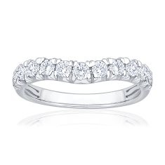1ctw Round Diamond 14k White Gold Curved Wedding Band 1