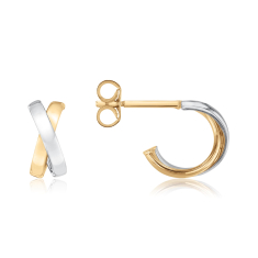 Two-Tone 10k Yellow and White Gold Crossover Hoop Earrings 1