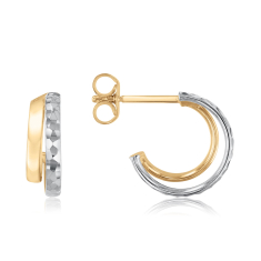 Two-Tone 10k Yellow and White Gold Double Row Hoop Earrings 1