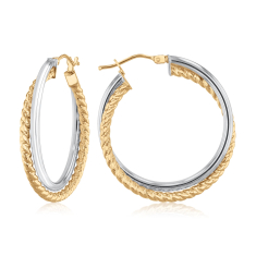 Two-Tone 14k Yellow and White Gold Rope Crossover Hoop Earrings 1
