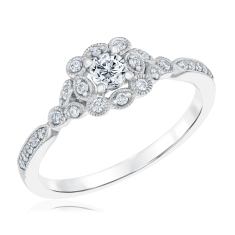 3/8ctw Round Diamond 14k White Gold Vintage-Inspired Engagement Ring - Timeless Collection 1
