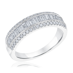 7/8ctw Baguette and Round Diamond 14k White Gold Wedding Band 1