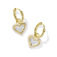 Kendra Scott Ari Heart Enamel Frame Huggie Earrings in Ivory Mother-of-Pearl 1