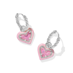 Kendra Scott Ari Heart Enamel Frame Huggie Earrings in Pink Iridescent Glitter Glass, Rhodium-Plated 1