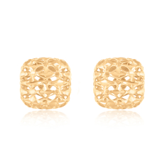 14k Yellow Gold Puffed Square Stud Earrings 1