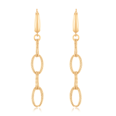 14k Yellow Gold Textured Fancy Oval Link Drop Earrings 1