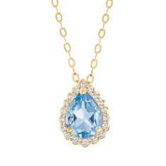Downton Abbey Cora Grantham - Pear Blue Topaz and 1/10ctw Diamond 10k Yellow Gold Pendant Necklace 1