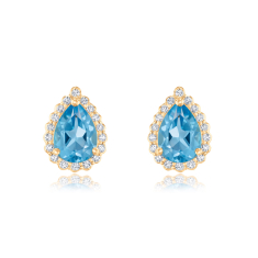 Downton Abbey Cora Grantham - Pear Blue Topaz and 1/6ctw Diamond 10k Yellow Gold Stud Earrings 1