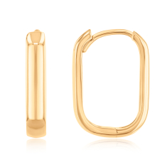 10k Yellow Gold Oval Huggie Hoop Earrings 1