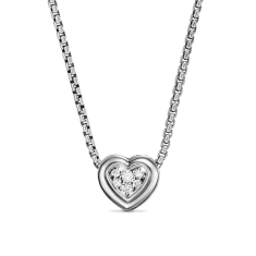 David Yurman Puffy Heart Pendant Necklace in Sterling Silver with Diamonds, 7.8mm 1