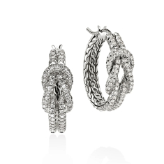 John Hardy Love Knot 3/4ctw Diamond Sterling Silver Hoop Earrings 1