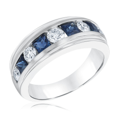 Men's Blue Sapphire and 1ctw Diamond 14k White Gold Wedding Band 1