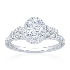 1 1/3ctw Oval Diamond Halo 14k White Gold Engagement Ring 1