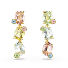 Swarovski Crystal Gema Mixed Cut Multicolored Asymmetrical Gold-Tone Drop Earrings 1