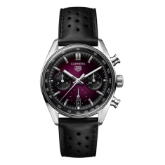TAG Heuer CARRERA Chronograph Purple Dial Black Leather Strap Watch 39mm - CBS2219.FC6607  1