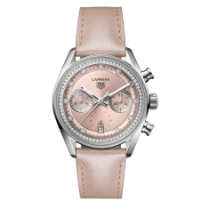 TAG Heuer CARRERA Chronograph Diamond Accent Pink Dial Leather Strap Watch 39mm - CBS2215.FC6568   1