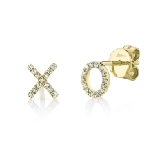 Shy Creation 1/10ctw Diamond "XO" 14k Yellow Gold Stud Earrings 1