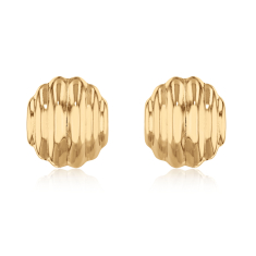 10k Yellow Gold Ribbed Dome Stud Earrings 1