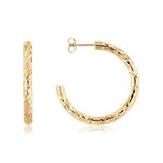10k Yellow Gold Diamond-Cut Hoop Earrings 30mm 1