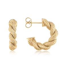 10k Yellow Gold Textured Twist Hoop Earrings 30mm 1