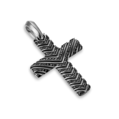 Men's David Yurman Chevron Cross Pendant in Sterling Silver with Black Diamonds, 36mm 1