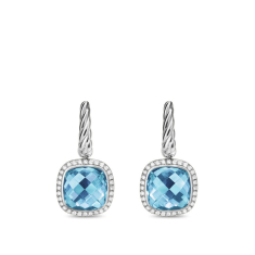 David Yurman Albion Drop Earrings in Sterling Silver with Blue Topaz and Diamonds, 10mm 1
