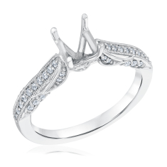 1/4ctw Diamond Milgrain Detail 14k White Gold Engagement Ring Setting 1