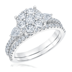 1 1/2ctw Round and Pear Diamond 14k White Gold Engagement and Wedding Ring Bridal Set - Harmony Collection 1