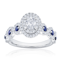 7/8ctw Oval Diamond and Blue Sapphire 14k White Gold Engagement Ring 1