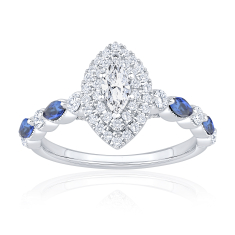 3/4ctw Marquise Diamond and Blue Sapphire 14k White Gold Engagement Ring 1