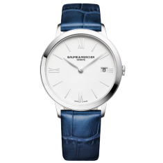 Baume & Mercier Classima 10355 White Dial Blue Leather Strap Watch 36.5mm - BMM0A10355 1
