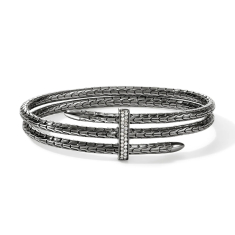 John Hardy Spear 1/4ctw Diamond Pave Triple Dark Sterling Silver Flex Cuff Bracelet 1
