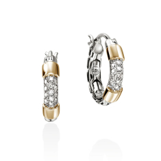 John Hardy Essential 1/5ctw Diamond Pave Two-Tone Sterling Silver Hoop Earrings 1