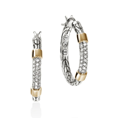John Hardy Essential 1/3ctw Diamond Pave Two-Tone Sterling Silver Hoop Earrings 1