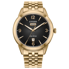 Citizen Eco-Drive Rolan Black Dial Gold-Tone Stainless Steel Bracelet Watch 40mm - AW0152-58H 1