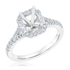 1/8ctw Baguette and Round Diamond Halo 14k White Gold Engagement Ring Setting 1