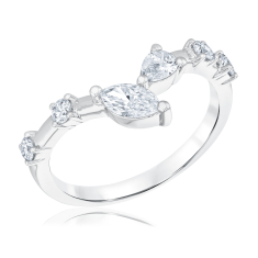 3/4ctw Marquise, Pear, and Round Lab Grown Diamond 14k White Gold Curved Wedding Band 1