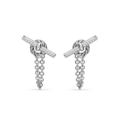 David Yurman DY Mercer Petite Toggle Chain Stud Earrings in Sterling Silver with Diamonds, 38.2mm 1
