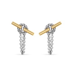 David Yurman DY Mercer Petite Toggle Chain Stud Earrings in Sterling Silver with 18K Yellow Gold, 38.2mm 1