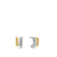 David Yurman DY Mercer Double Hoop Huggie Earrings in Sterling Silver with 18K Yellow Gold, 13.5mm 1