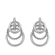 David Yurman DY Mercer Triple Ring Drop Earrings in Sterling Silver with Diamonds, 35.6mm 1