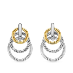 David Yurman DY Mercer Triple Ring Drop Earrings in Sterling Silver with 18K Yellow Gold, 35.6mm 1