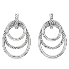David Yurman DY Mercer Bold Triple Ring Drop Earrings in Sterling Silver, 48mm 1