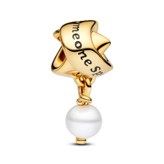 Final Sale - Pandora Treated Freshwater Cultured Pearl Ribbon Gold-Plated Charm 1